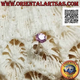 Mini earring / nose stud in silver, faceted pink zircon set (round) 3 mm
