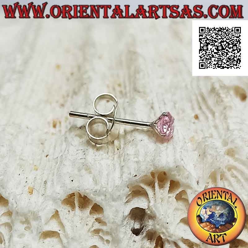 Mini earring / nose stud in silver, faceted pink zircon set (round) 3 mm