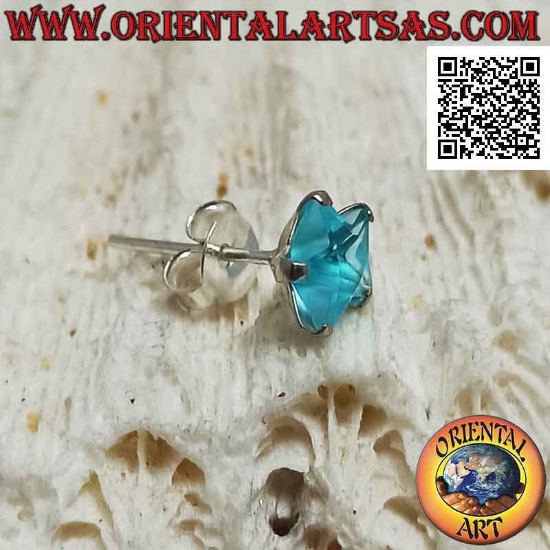Mini boucle d'oreille en argent, zircon bleu clair facetté 6mm (étoile)
