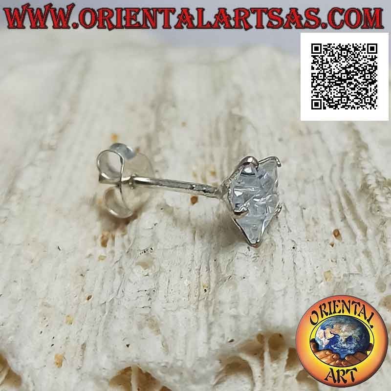 Mini boucle d'oreille en argent, point lumineux zircon facetté blanc (étoile)