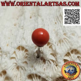 Mini earring in silver, coral-colored pearl