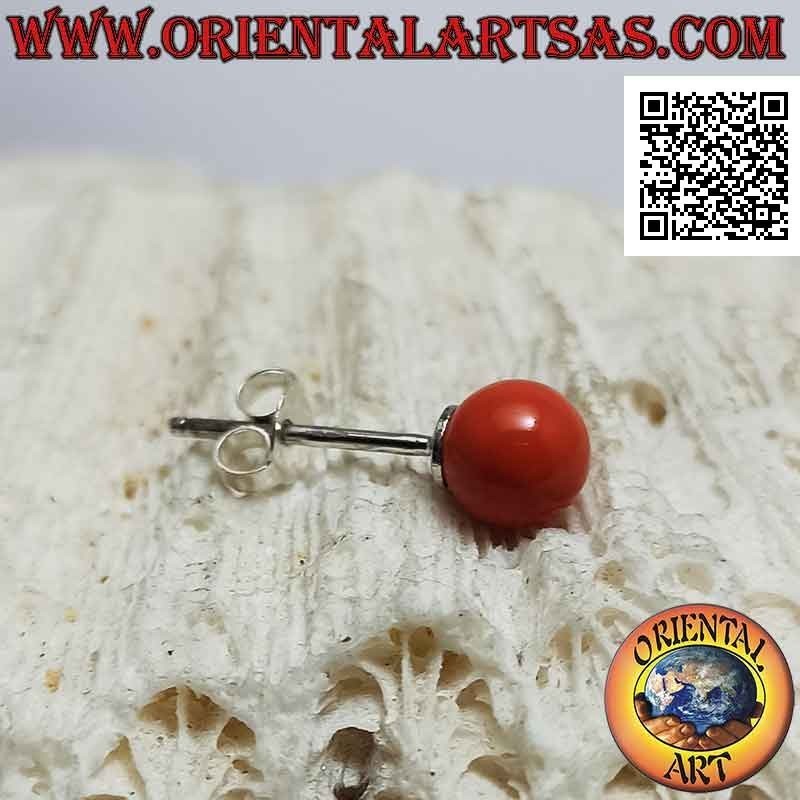 Mini-Ohrring in Silber, korallenfarbene Perle