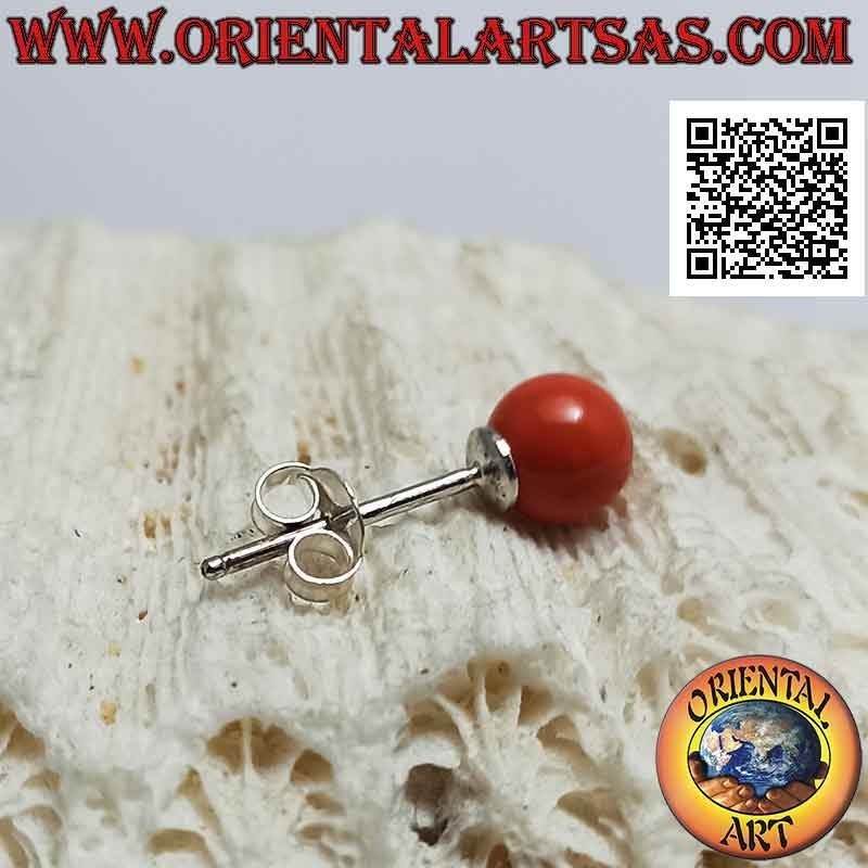 Mini earring in silver, coral-colored pearl