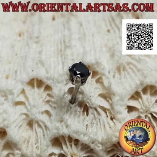 Mini earring / nose stud in silver, faceted black zircon set (round) 3 mm