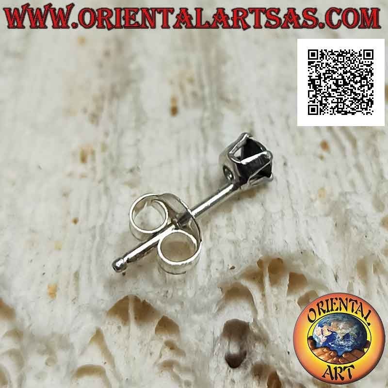 Mini orecchino / puntino da naso in argento, zircone nero sfaccettato incastonato (tondo) 3 mm