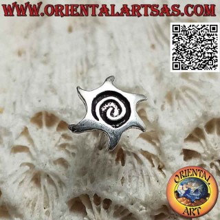 Silver mini earring, smooth sun with engraved spiral