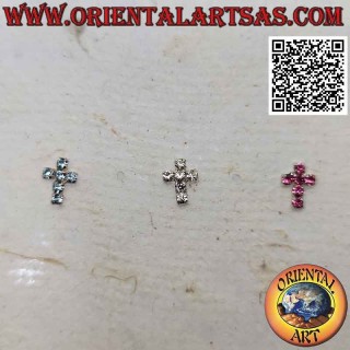 Mini boucle d'oreille en argent, sertie croix latine de zircons
