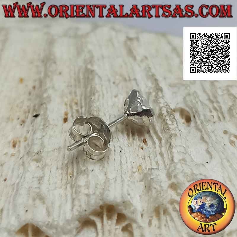 Mini boucle d'oreille en argent, point lumineux zircon facetté blanc (coeur)