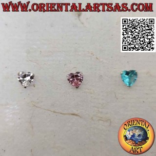 Mini boucle d'oreille en argent, zirconium facetté serti en forme de coeur (6 mm)