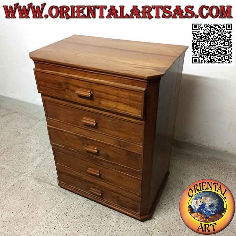 Chest of drawers with five drawers with handles in antique teak wood