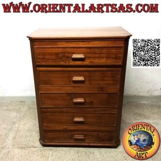 Commode à cinq tiroirs avec poignées en bois de teck antique