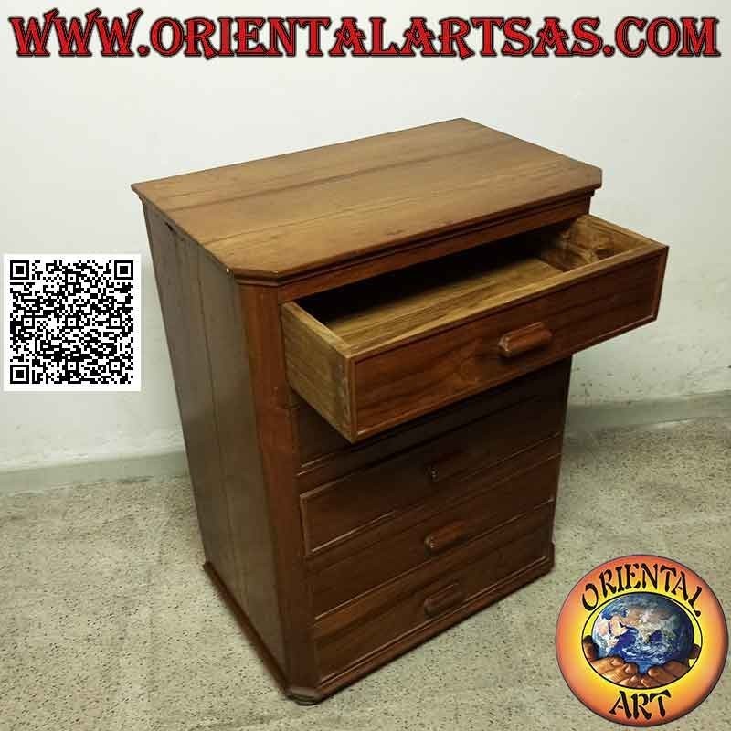 Commode à cinq tiroirs avec poignées en bois de teck antique