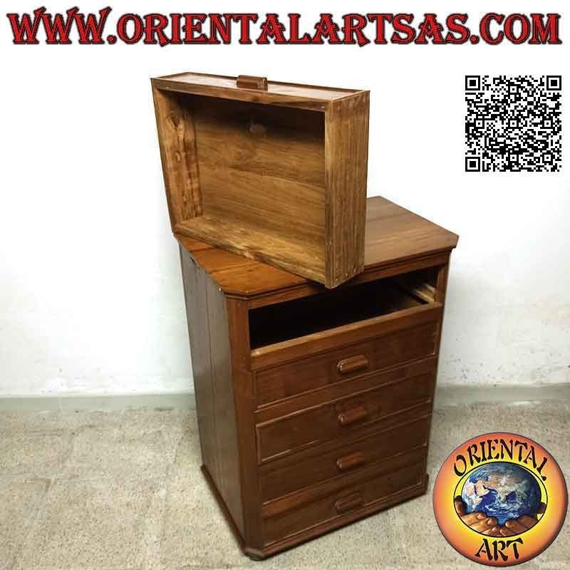 Cassettiera comò a cinque cassettoni con maniglie in legno antico di teak