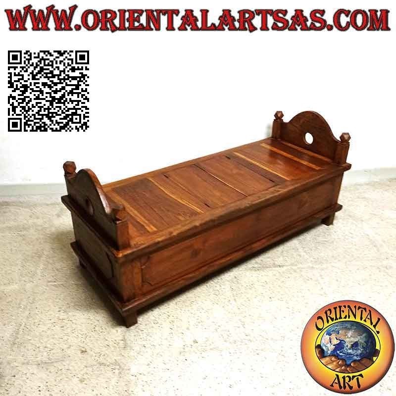 Banc - coffre "Jodang" lisse en bois de teck finition antique (peut être ouvert)