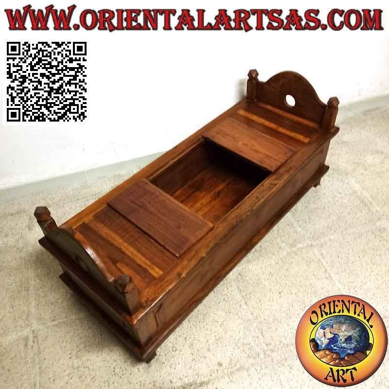 Banc - coffre "Jodang" lisse en bois de teck finition antique (peut être ouvert)