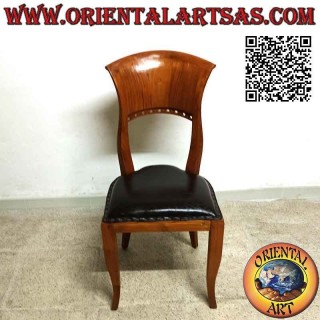 Sedia in stile Italy barocco in legno di teak e seduta in cuoio