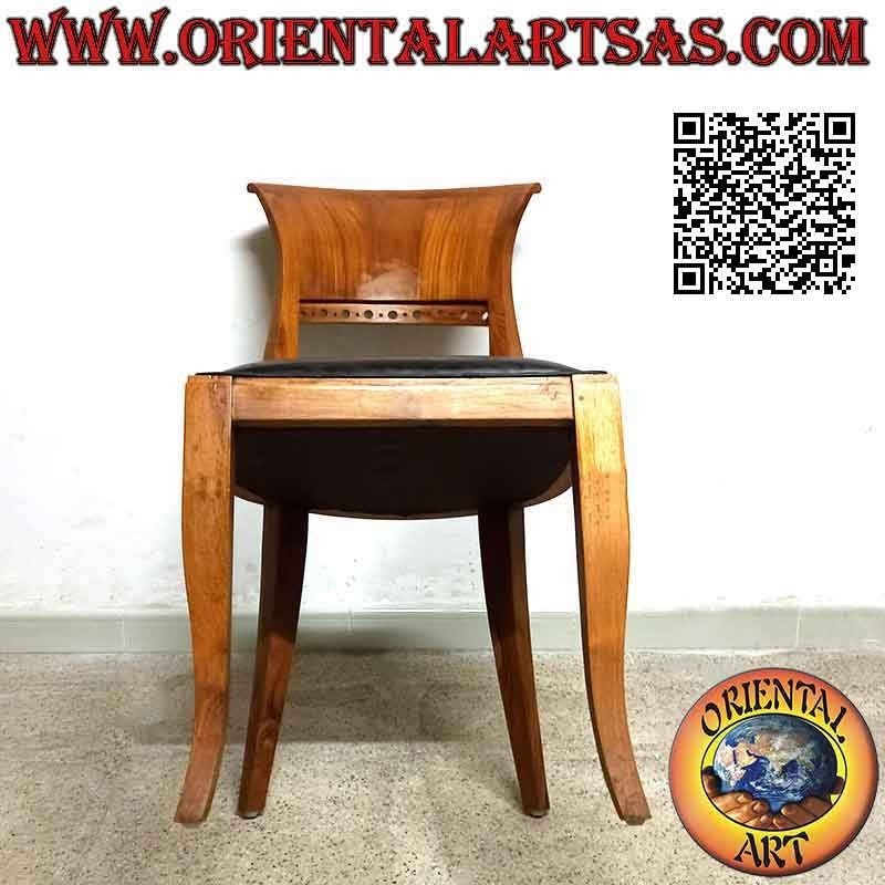 Baroque Italy style chair in teak wood and leather seat