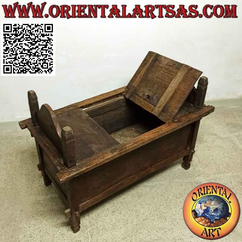 Panca - cassapanca "Jodang" antica semplice in legno antico di teak (apribile)