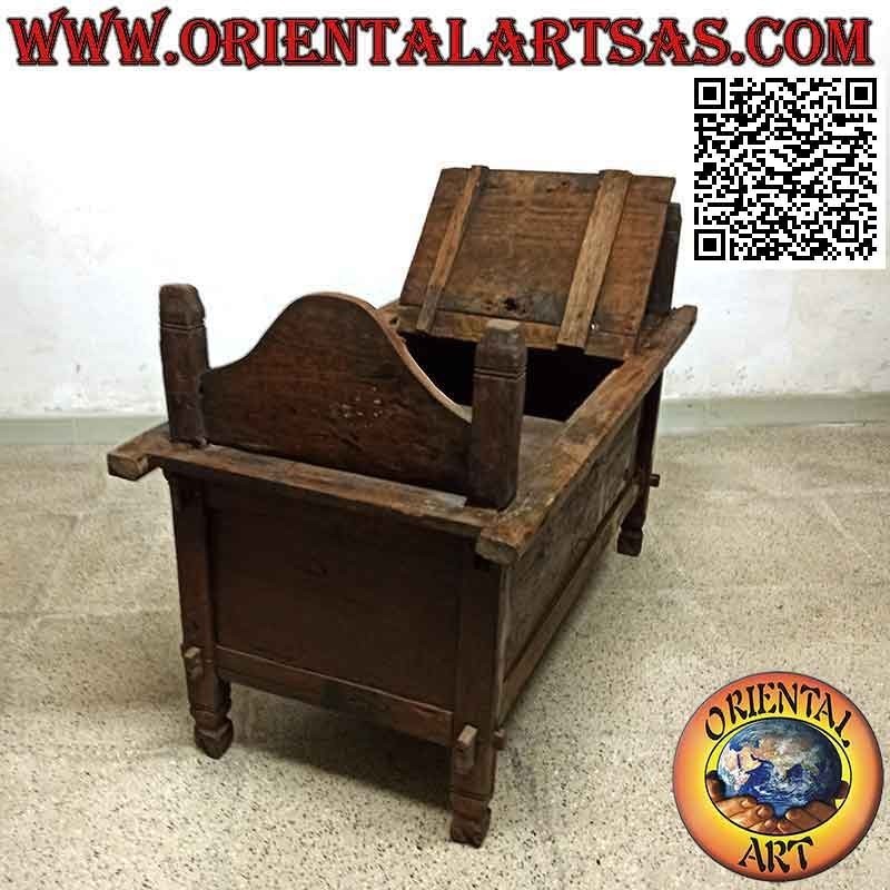 Panca - cassapanca "Jodang" antica semplice in legno antico di teak (apribile)