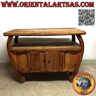 Mueble de salón mueble TV curvo con dos puertas en madera de teca antigua (natural)