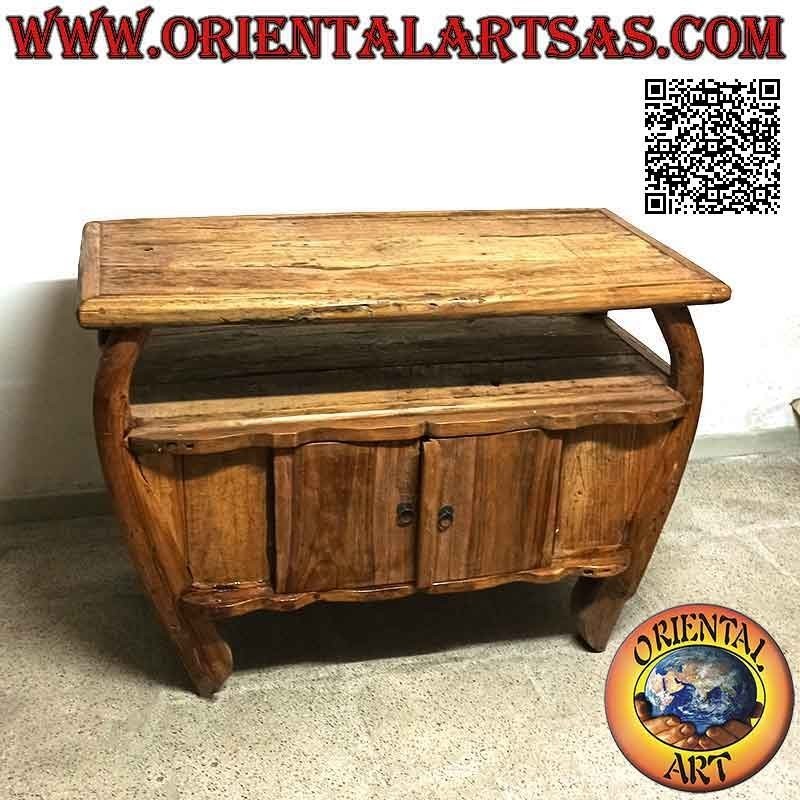Mobile da soggiorno porta TV curvo con due ante in legno antico di teak (naturale)