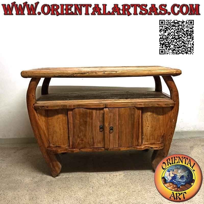 Mueble de salón mueble TV curvo con dos puertas en madera de teca antigua (natural)