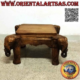 Tavolino basso da salotto con testa di elefante sui quattro angoli in legno di teak