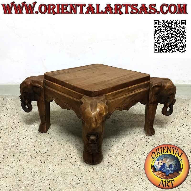 Table basse à tête d'éléphant aux quatre coins en bois de teck