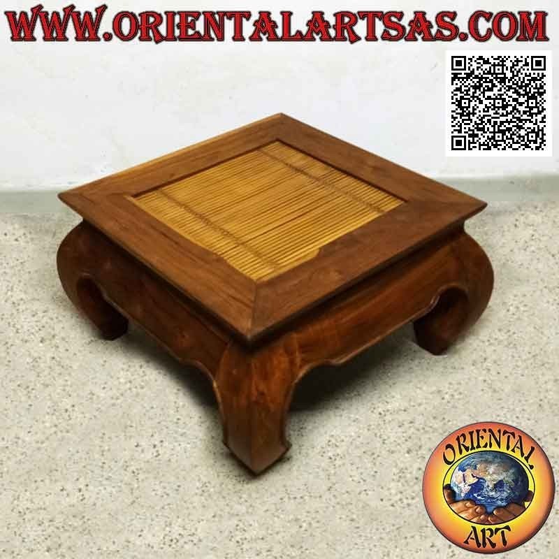 Tavolino da salotto in stile oppio (opium) in legno massiccio di teak e centro di bambù (60*60)