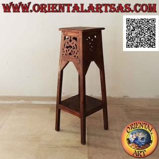 Sgabello (ripiano ausiliario) alto con piano quadrato e decoro traforato intagliato in legno di teak