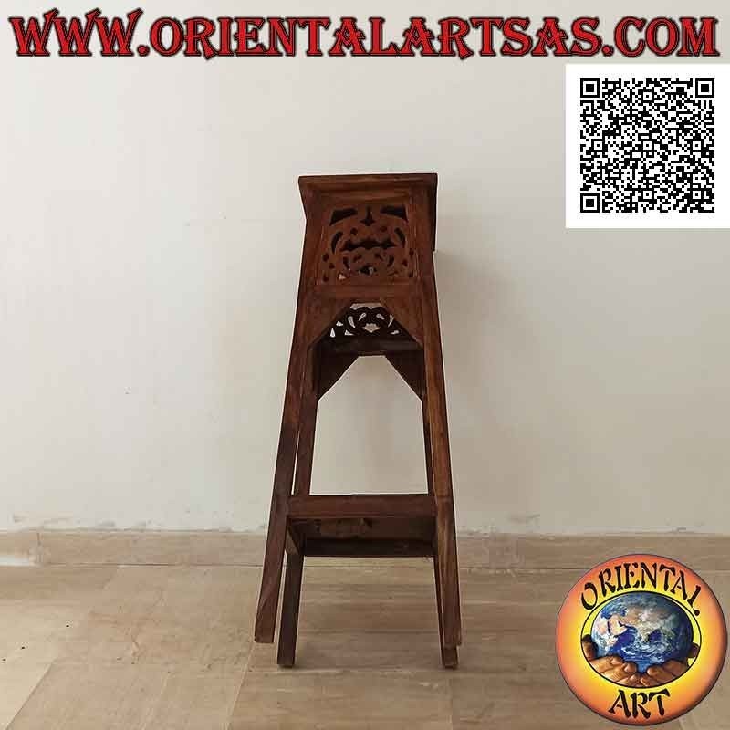 High stool (auxiliary shelf) with square top and perforated decoration carved in teak wood
