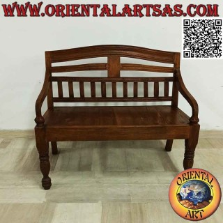 Banco simple de dos plazas con respaldo curvado en madera de teca antigua
