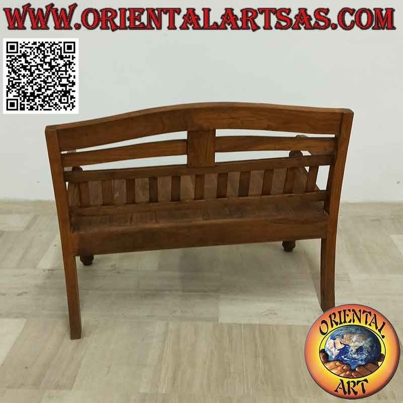 Simple two-seater bench with curved back in antique teak wood