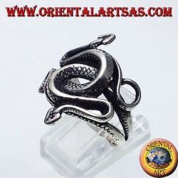 Anello due cobra attorcigliati in argento