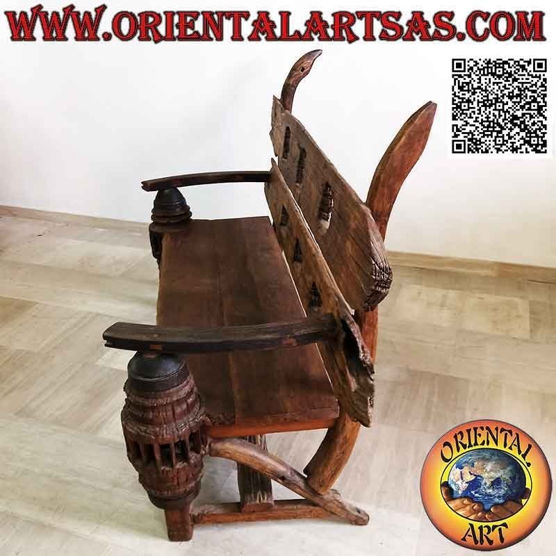 Banco macizo de tres plazas en madera de teca antigua reciclada de vehículos agrícolas (de Birmania)