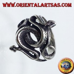 Anello due cobra attorcigliati in argento