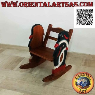 Panca a dondolo per bambini in legno di Suar (massello) con delfini dipinti sui lati