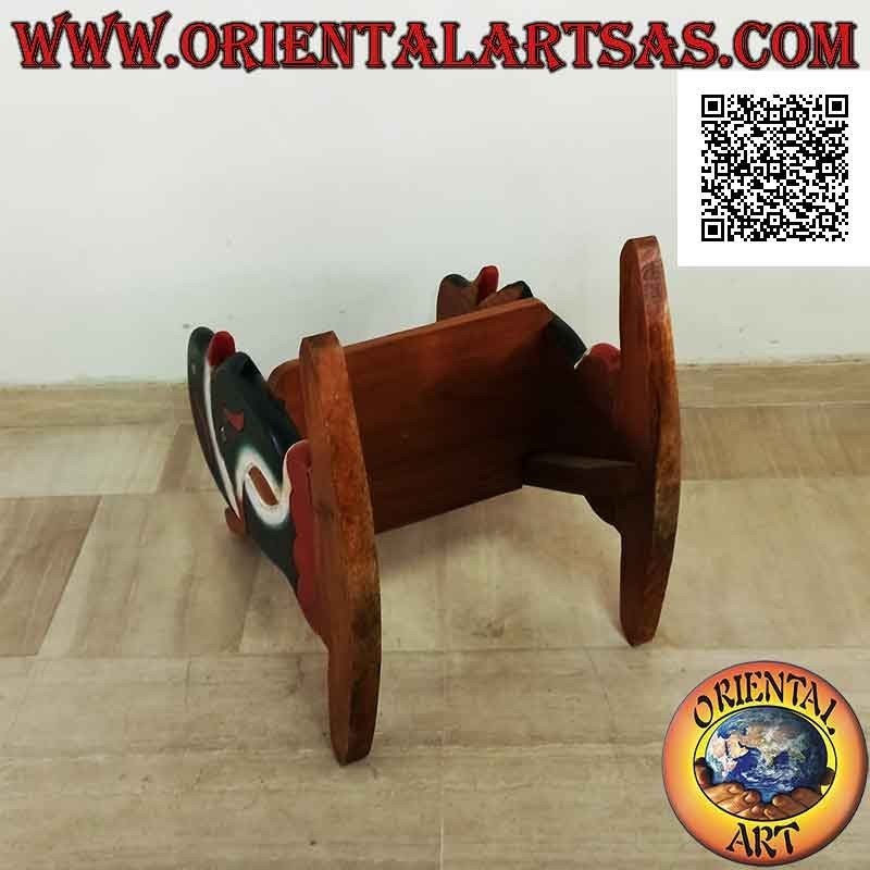 Rocking bench for children in Suar wood (solid) with dolphins painted on the sides