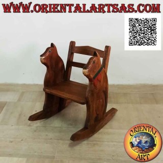Rocking bench for children in Suar wood (solid) with cat painted on the sides
