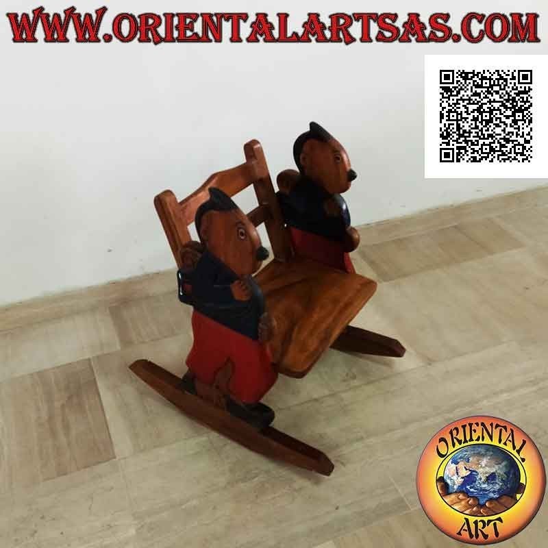 Panca a dondolo per bambini in legno di Suar (massello) con studente (blu) dipinti sui lati