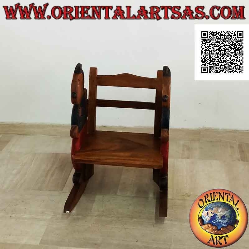 Banco mecedora para niños en madera de Suar (maciza) con estudiante (azul) pintado en los laterales
