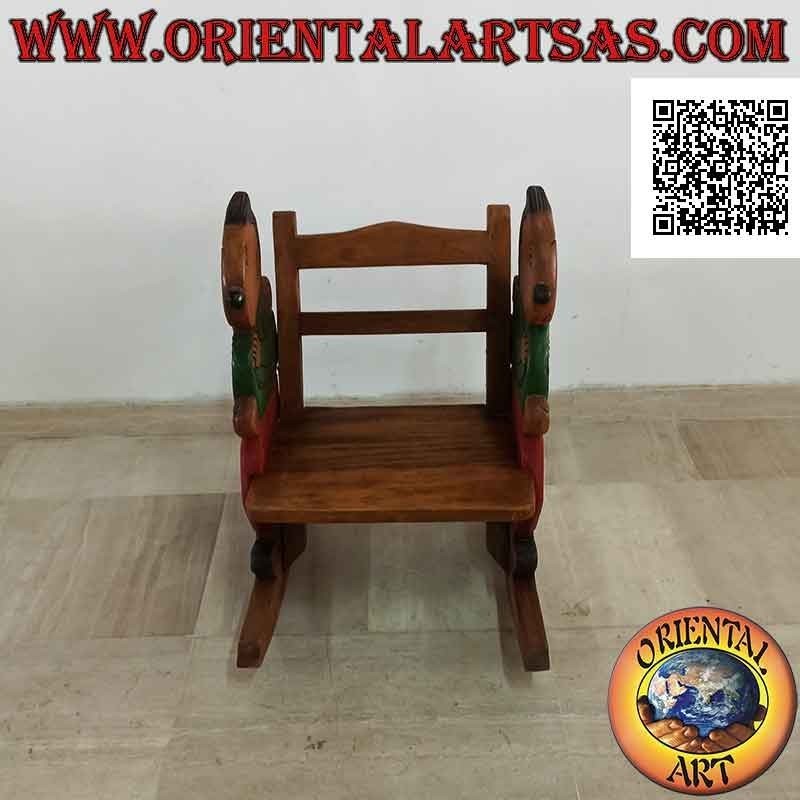 Children's rocking bench in Suar wood (solid) with student (green) painted on the sides