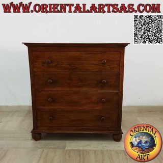 Commode rectangulaire à quatre tiroirs (joints en queue d'aronde) et pieds ronds en bois de teck
