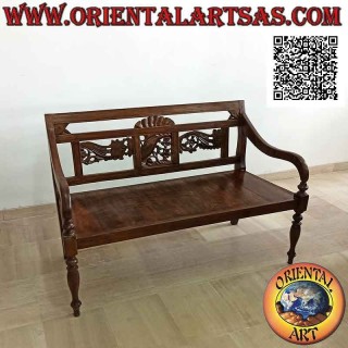 Banco de dos plazas con decoración floral en paneles tallados a mano en madera de teca antigua