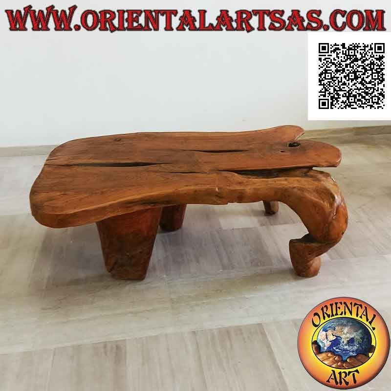 Tavolo da salotto grande rettangolare in radice naturale di legno teak (56h x 160x105)
