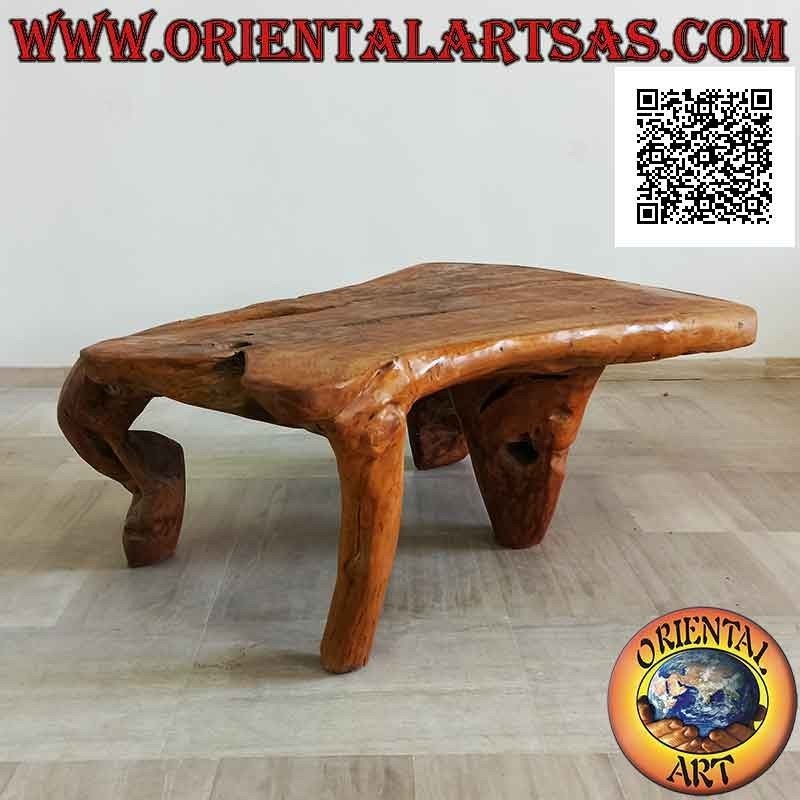 Mesa de salón rectangular grande en raíz de teca natural (56 x 160 x 105)