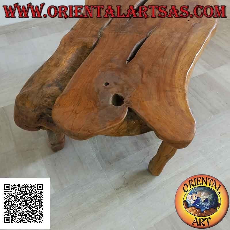 Tavolo da salotto grande rettangolare in radice naturale di legno teak (56h x 160x105)