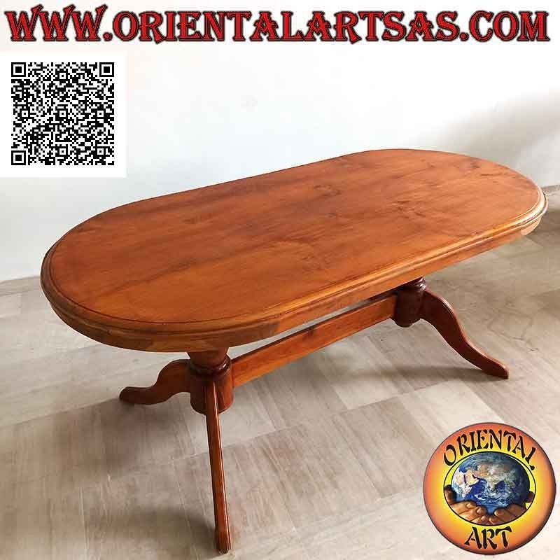 Oval table on two three-legged imperial style legs joined in antique teak wood (90 x 180 cm)