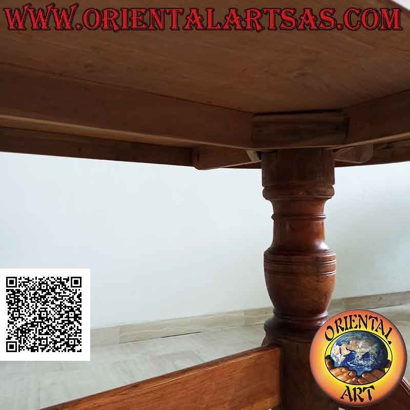 Mesa ovalada sobre dos patas de estilo imperial de tres patas unidas en madera de teca antigua (90 x 180 cm)