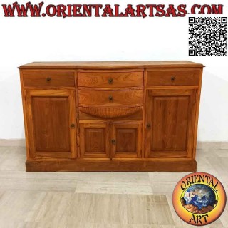 Buffet with 4 doors and 4 drawers with central curve in teak wood